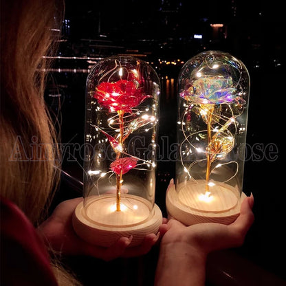 Gifts for Women Beauty and the Beast Preserved Roses in Glass Galaxy Rose LED Light Artificial Flower Birthday Gift for Girls