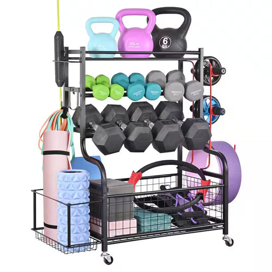 350 Lbs. Weight Rack Capacity Sports Storage Rack Organization for Dumbbells Kettlebells Yoga Mat and Balls