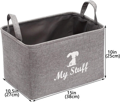 Canvas Dog Toy Storage Dog Toy Basket -Box for Dog Toy Bins, Dog Blanket, Dog Clothes Storage - Pet Toy and Accessory Storage Bin-Gray