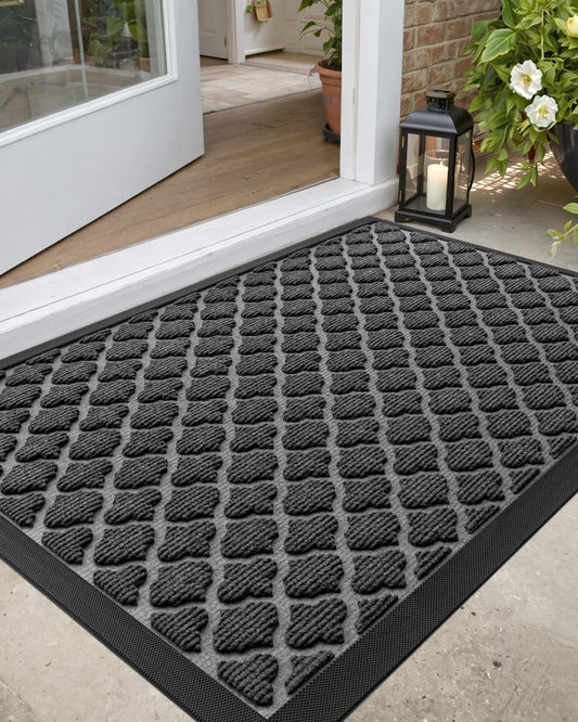 Front Door Mat outside Entrance, All-Season Heavy Duty Rubber Doormat, Fade Resistant, Low-Profile, Easy Clean Patio Entryway, 23X35, Floral Black