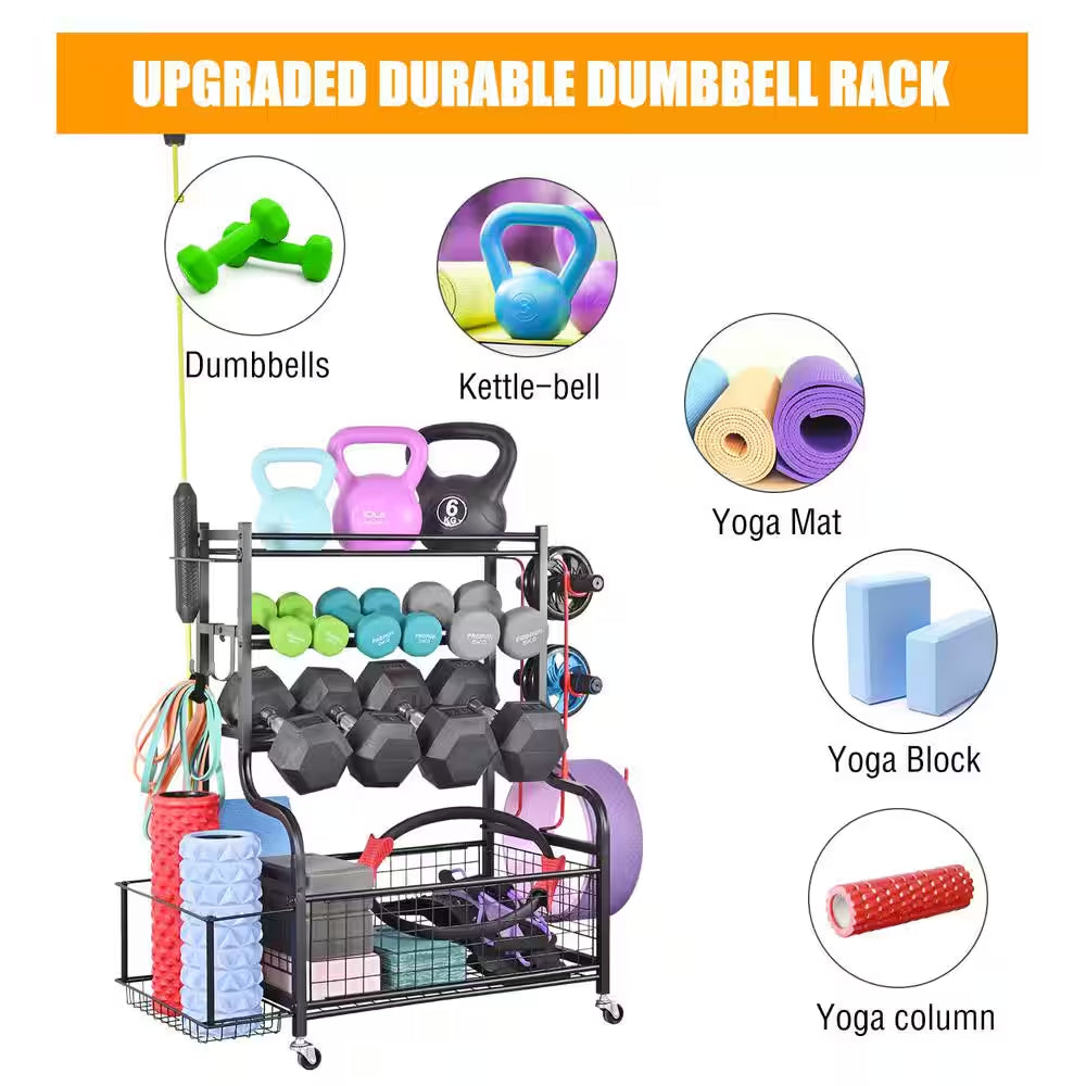 350 Lbs. Weight Rack Capacity Sports Storage Rack Organization for Dumbbells Kettlebells Yoga Mat and Balls