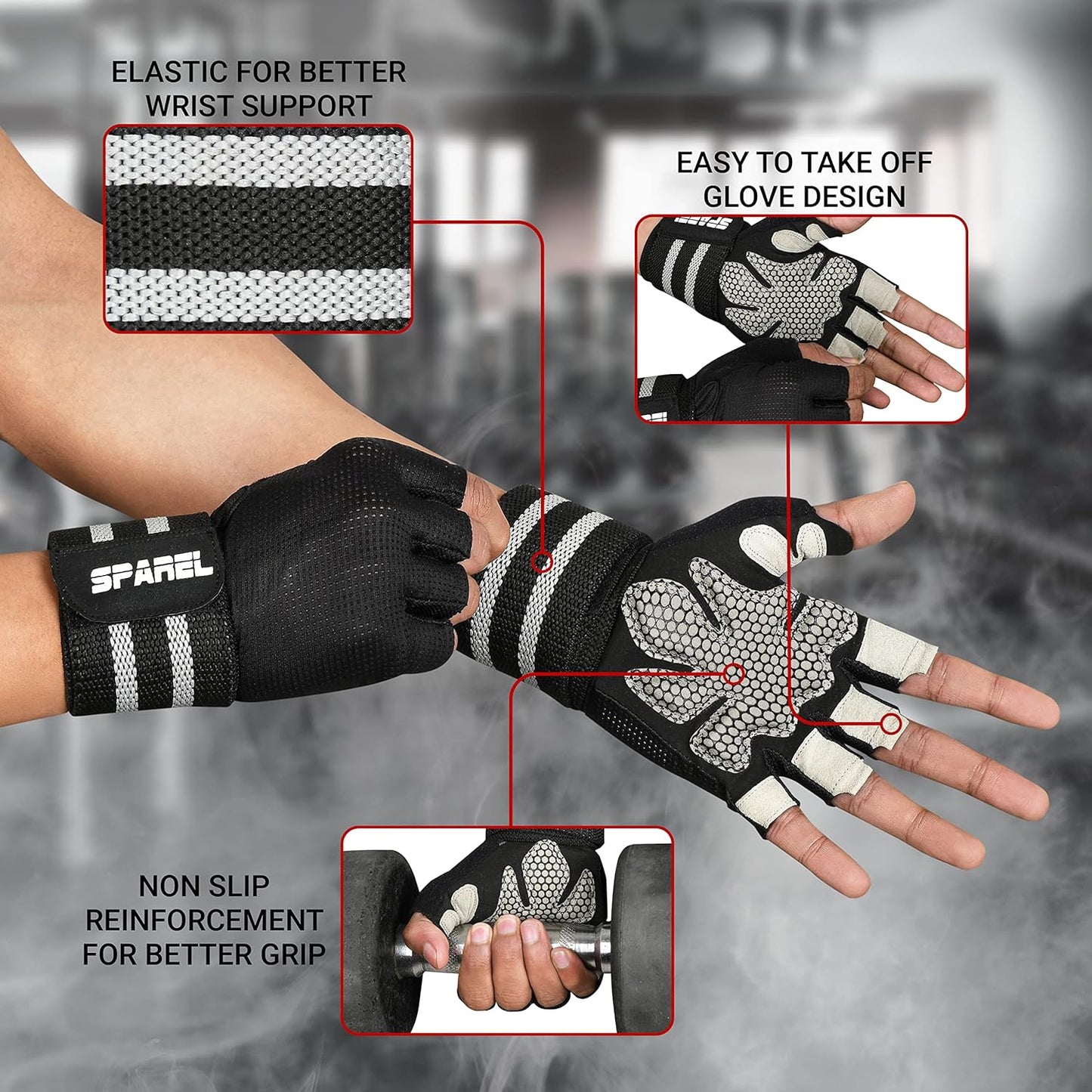 Workout Gloves for Men with Wrist Wrap Support Weight Lifting Gloves for Men, Gym Gloves, Ventilated Back Weightlifting Gloves with Palm Protection for Lifting, Training, Fitness and Exercise