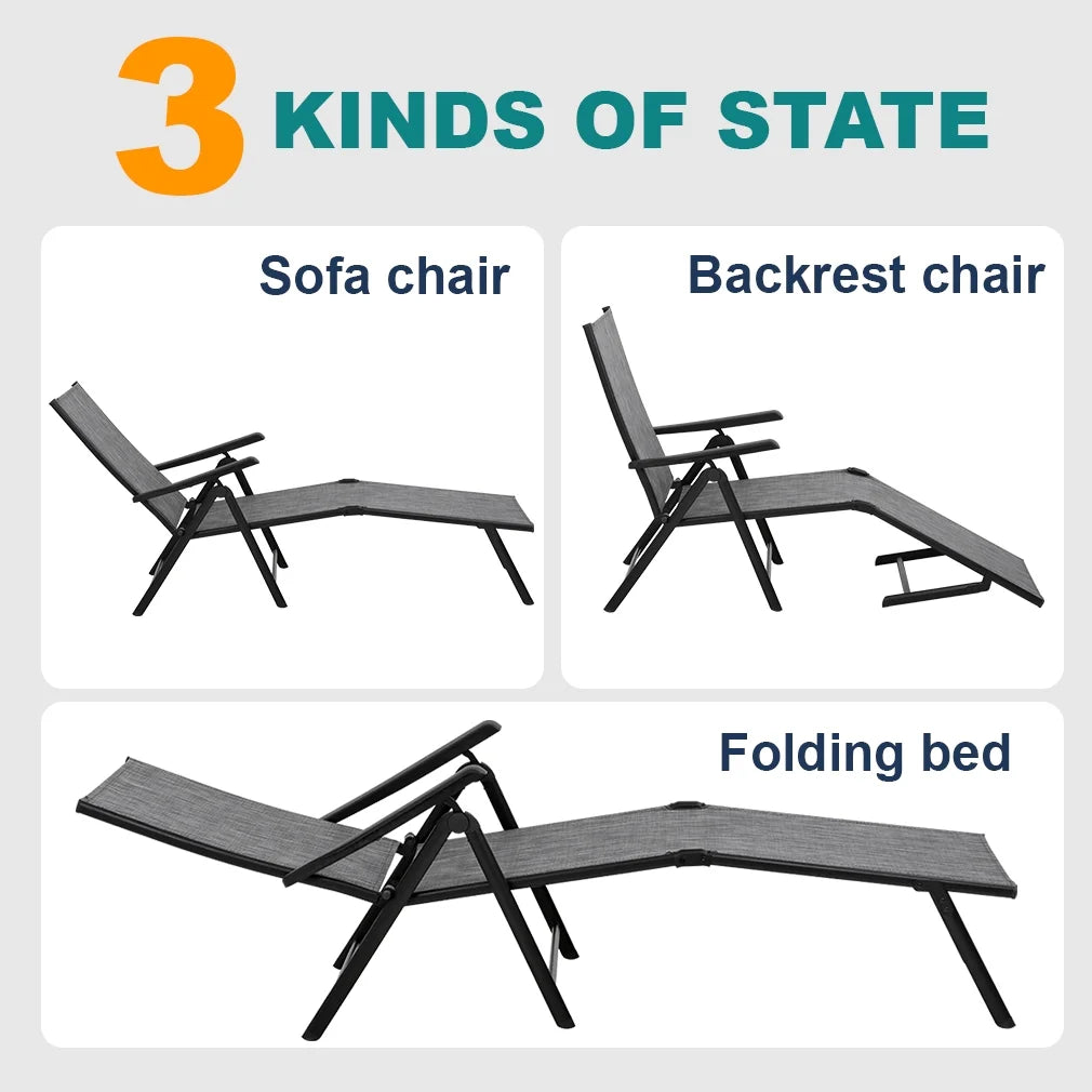 Metal Adjustable and Foldable Chaise Lounges Chair Black