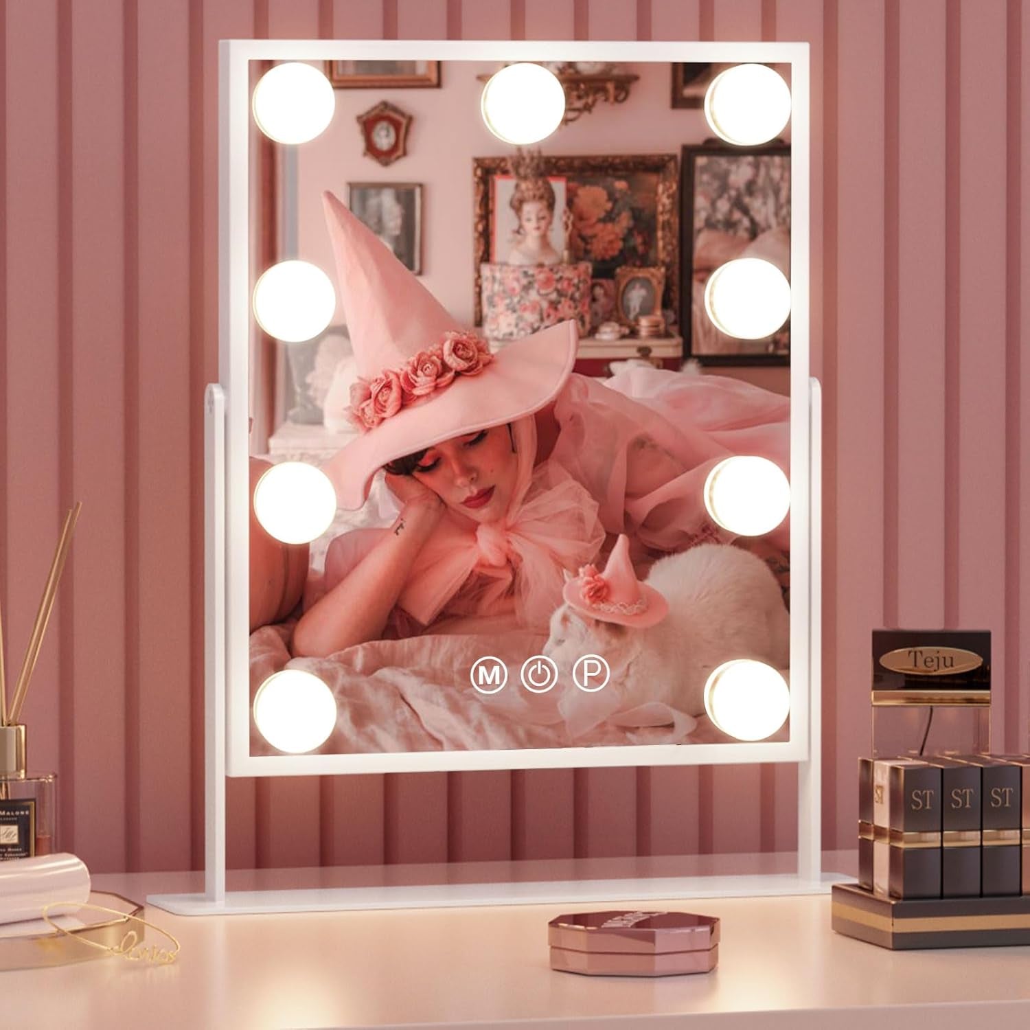 Vanity Mirror with Lights Bundle：Makeup Mirror with 15 Bulbs and USB Charge & Light up Mirror with 9 Bulbs