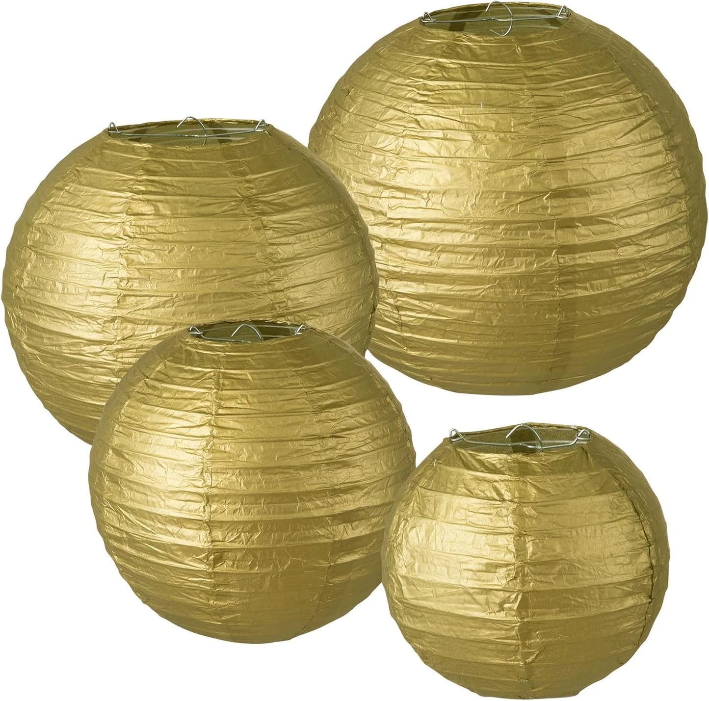 10X Mixed Size Gold Paper Lanterns for Wedding, Birthdays,Parties and Events Decorations