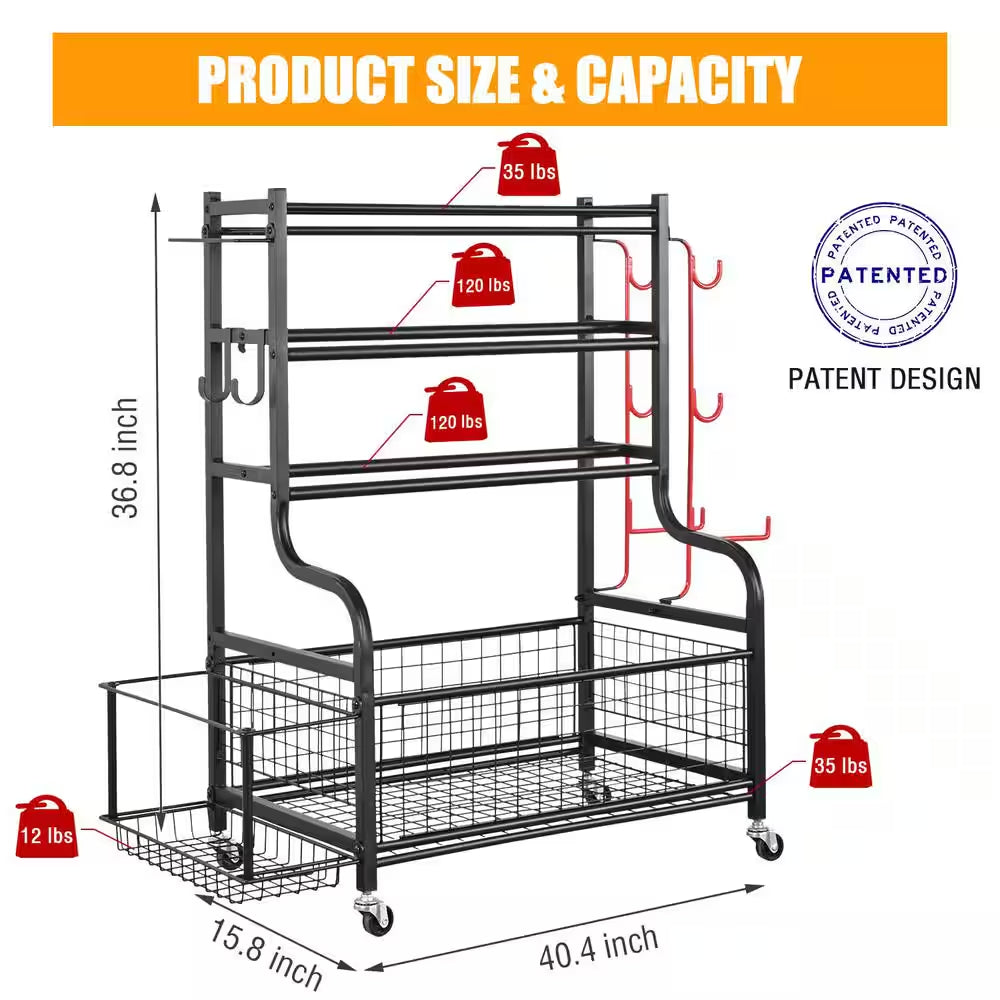 350 Lbs. Weight Rack Capacity Sports Storage Rack Organization for Dumbbells Kettlebells Yoga Mat and Balls