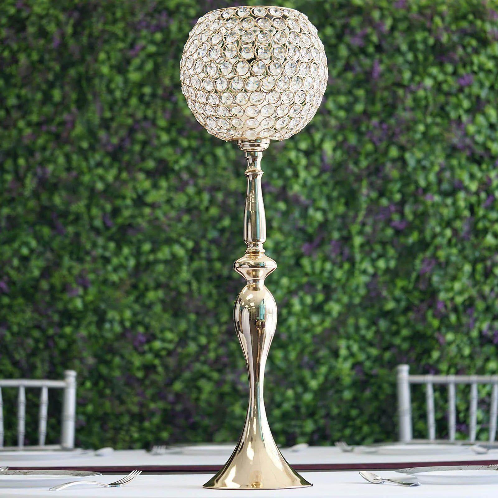 30" Gold Acrylic Crystal Goblet Candle Holder Flower Ball Centerpiece for Wedding Events Decoration