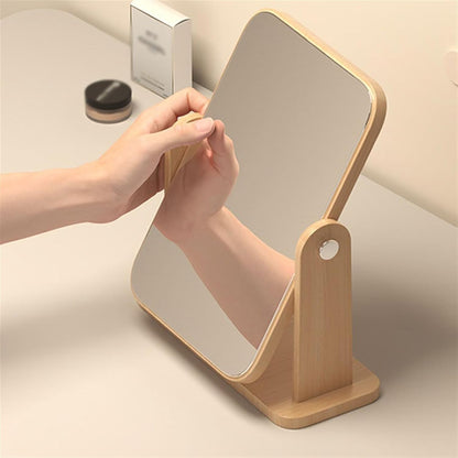 Makeup Mirror Desktop Vertical Makeup Mirror Wooden Rotatable Mirror Home Bedroom Dressing Table Mirror Bathroom Beauty Mirror Cosmetic Mirror