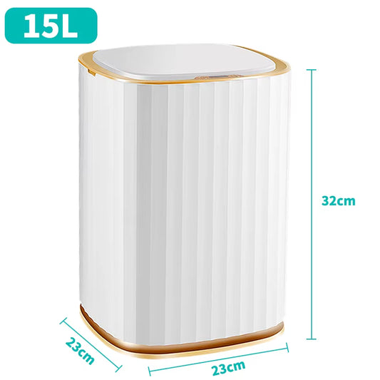 Smart Sensor Trash Can Stripe Golden Edge Waste Bin Bathroom Kitchen Waterproof Bin Narrow Seam Automatic Electric Bin