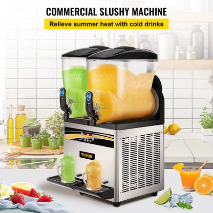 Commercial Slushy Machine 15L Double Tank Margarita Machine Stainless Steel Frozen Drink Machine Perfect for Cafes Bars