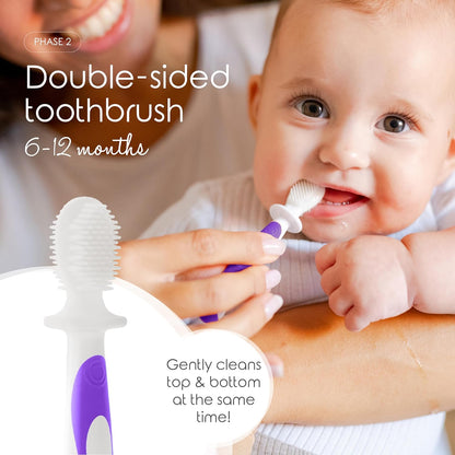 Award-Winning Baby Toothbrush Set (3-24 Months) - 3-Pack Baby Finger Toothbrush, Training Toothbrush & Toddler Toothbrush - Bpa-Free Baby First Toothbrush Set (Purple)