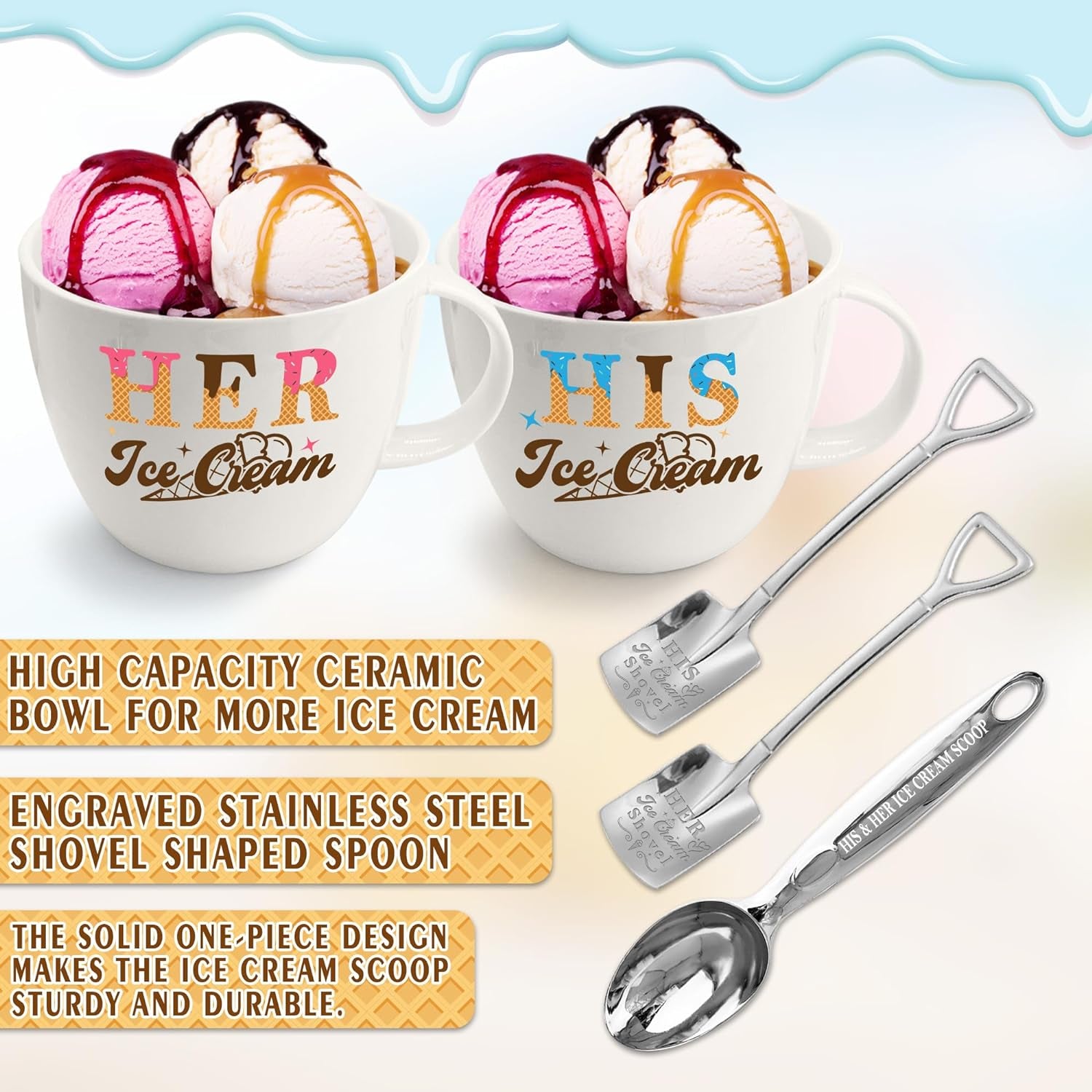 His and Hers Gifts, Anniversary Couples Gifts Set Ice Cream Bowl with Scoop&Shov