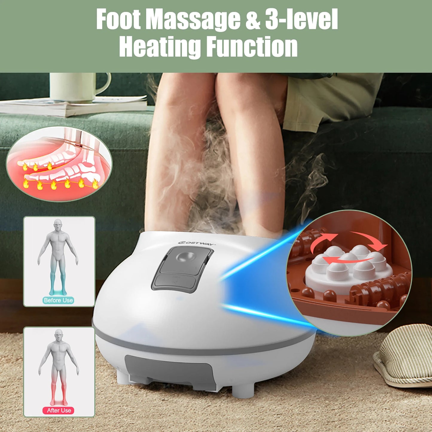 Steam Foot Spa Bath Massager Foot Sauna Care W/Heating Timer Electric Rollers Gray