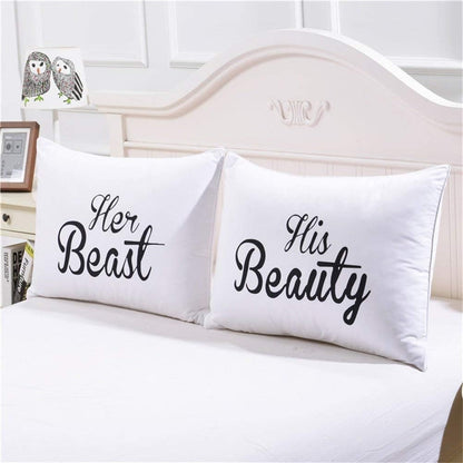 His Hers Couples Pillowcases,2Pcs Her Beast and His Beauty Pillow Case,Cute Couples Gifts Wedding Gifts V-Day Gifts for Girlfriend Boyfriend