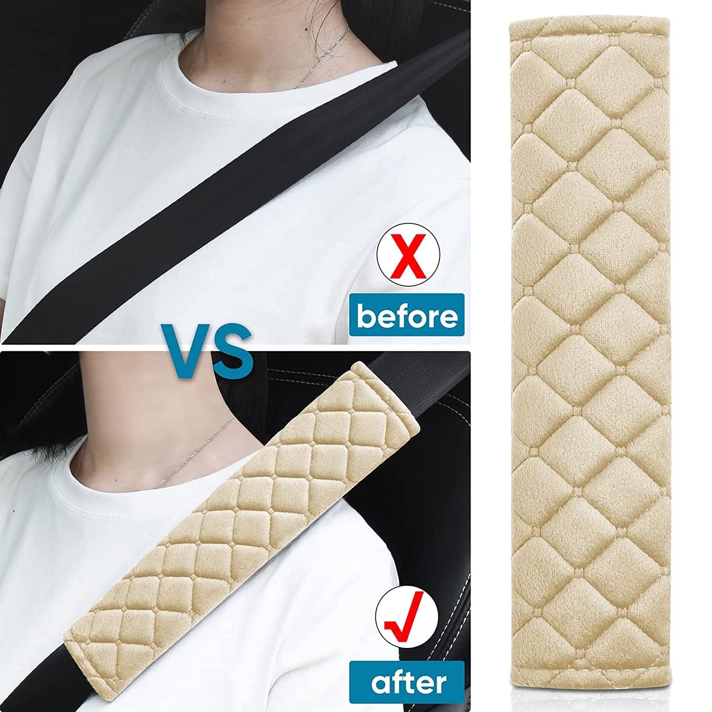 2Pcs Car Seat Belt Cover Pads, Shoulder Seatbelt Pads Cover, Safety Belt Strap Shoulder Pad for Adults and Children (Beige)