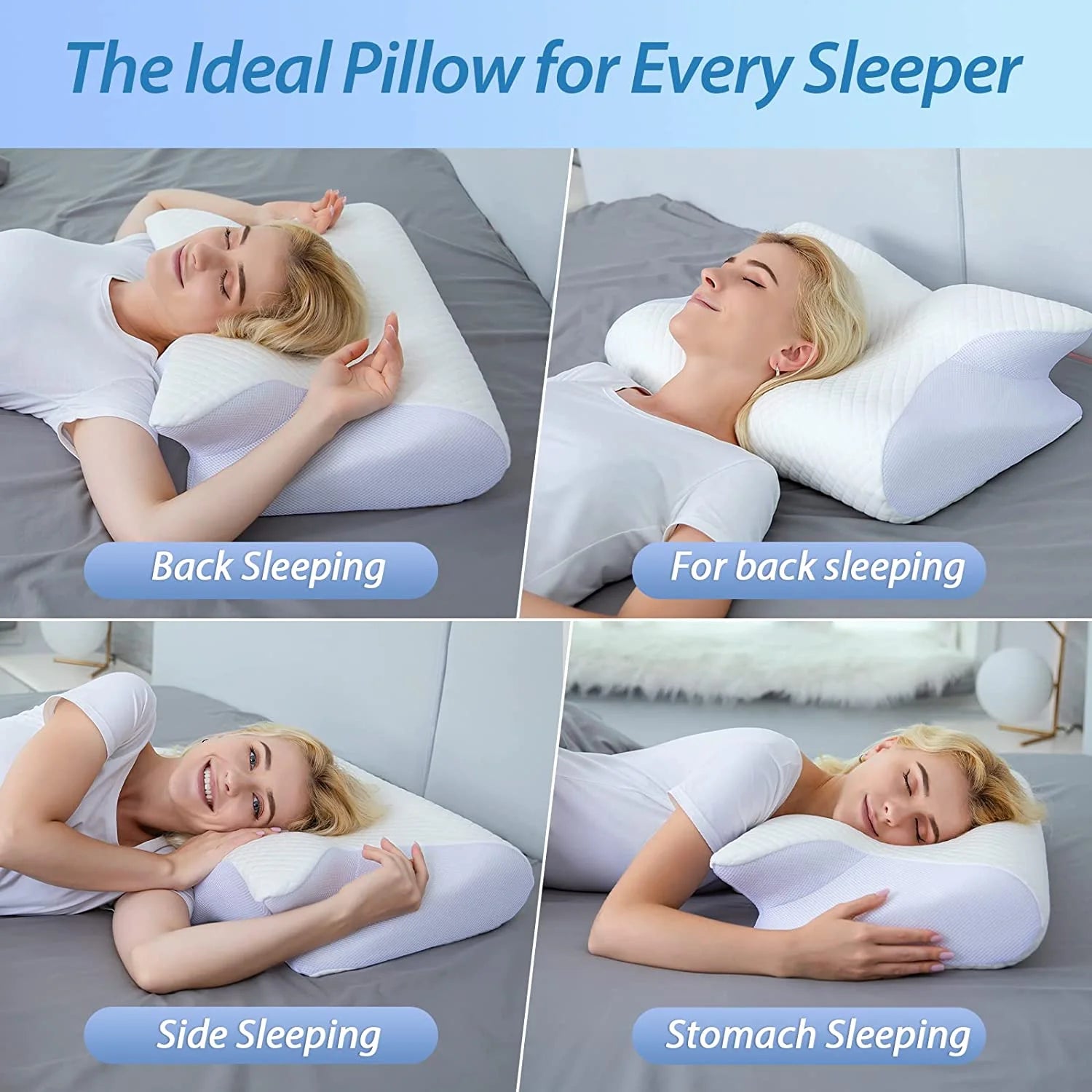 Memory Foam Cervical Sleeping Pillow, 2 in 1 Ergonomic Contour Orthopedic Pillow for Neck Pain, Contoured Support Pillows for Side Back Stomach Sleepers 3.3Lb (White)