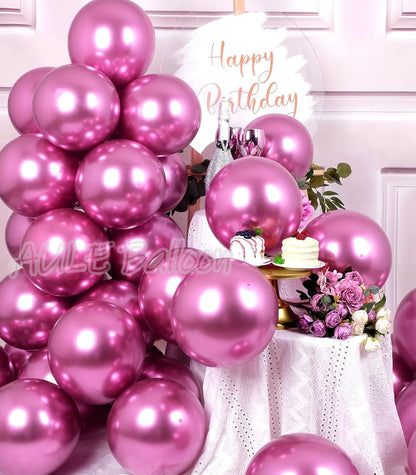 Party Balloons 50 Pcs 12 Inch Hot Pink Metallic Chrome Helium Shiny Latex Thicken Balloon Perfect Decoration for Wedding Birthday Baby Shower Graduation Christmas Carnival