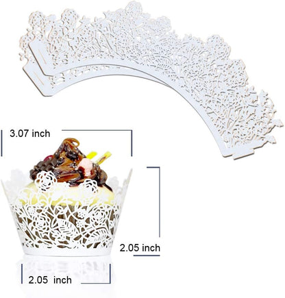 60Pcs White Rose Lace Cupcake Wrappers Holders, Laser Cut Cupcake Liners Decorative Liners for Wedding Party Birthday Cake Decoration Supplies