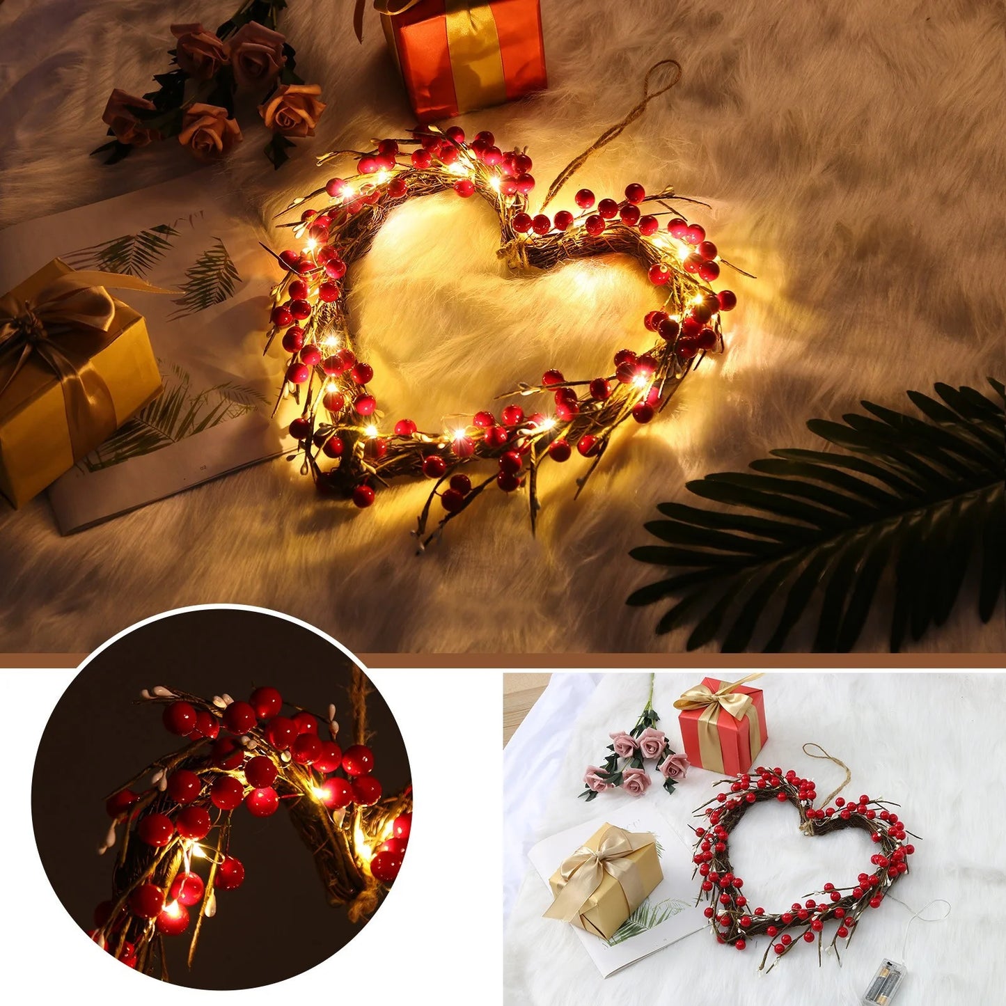 16 Inch Valentine'S Day Sign Luminous Love Heart Shape Wreath Garland with Lights Home Decorations Red Valentines Day Gifts