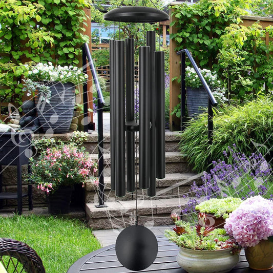 45 in Memorial Wind Chimes Large with 6 Heavy Tubes, Large Deep Tone Wind Chimes Outdoor for Garden Hanging Décor,Sympathy Gifts. Black