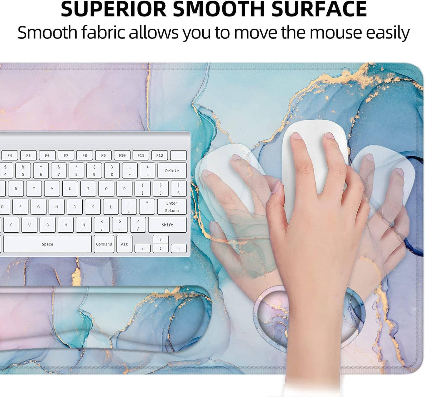 Large Mouse Pad and Keyboard Wrist Rest, Desk Pad for Keyboard and Mouse, 4-In-1 Extended Mouse Pad with Wrist Support, Non-Slip Desk Mat Protector, Ultra Thick Desk Blotter for Office, Home