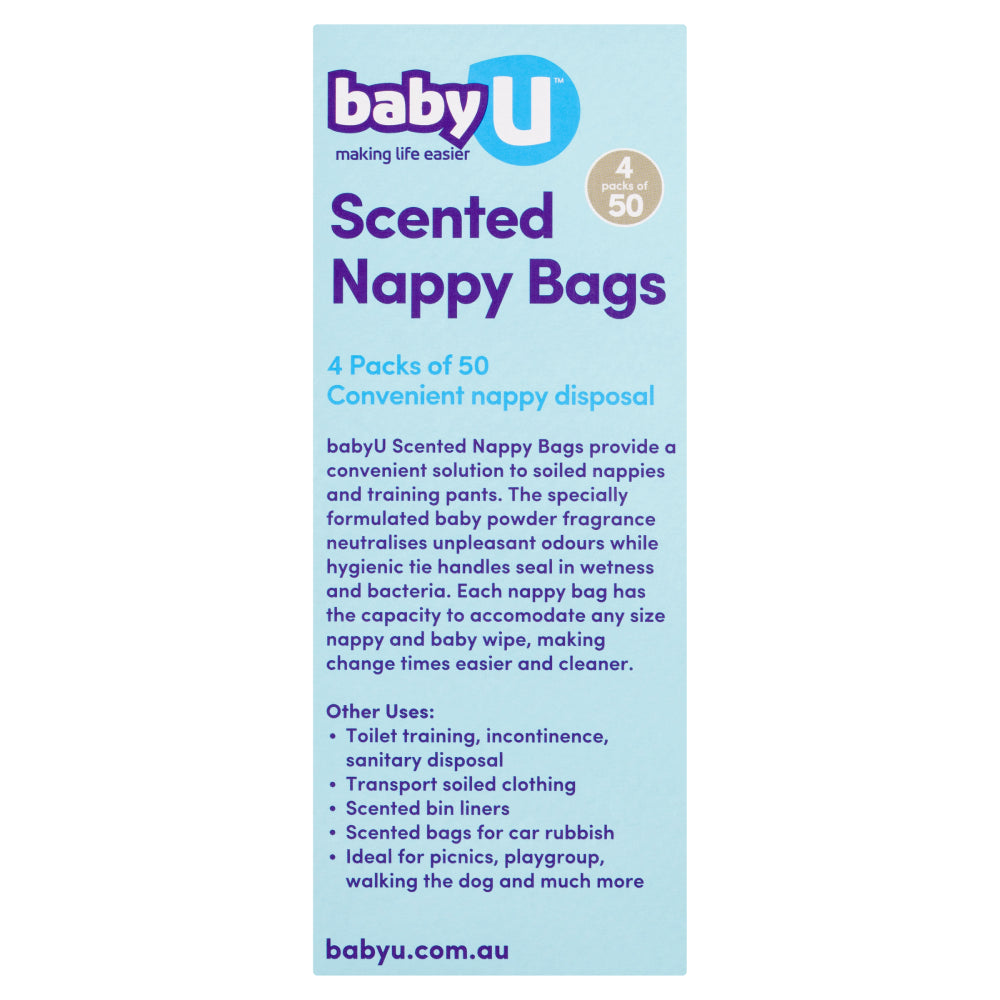 Babyu Scented Nappy Bags 4 X 50Pk (200 Total) Convenient Disposable Baby U