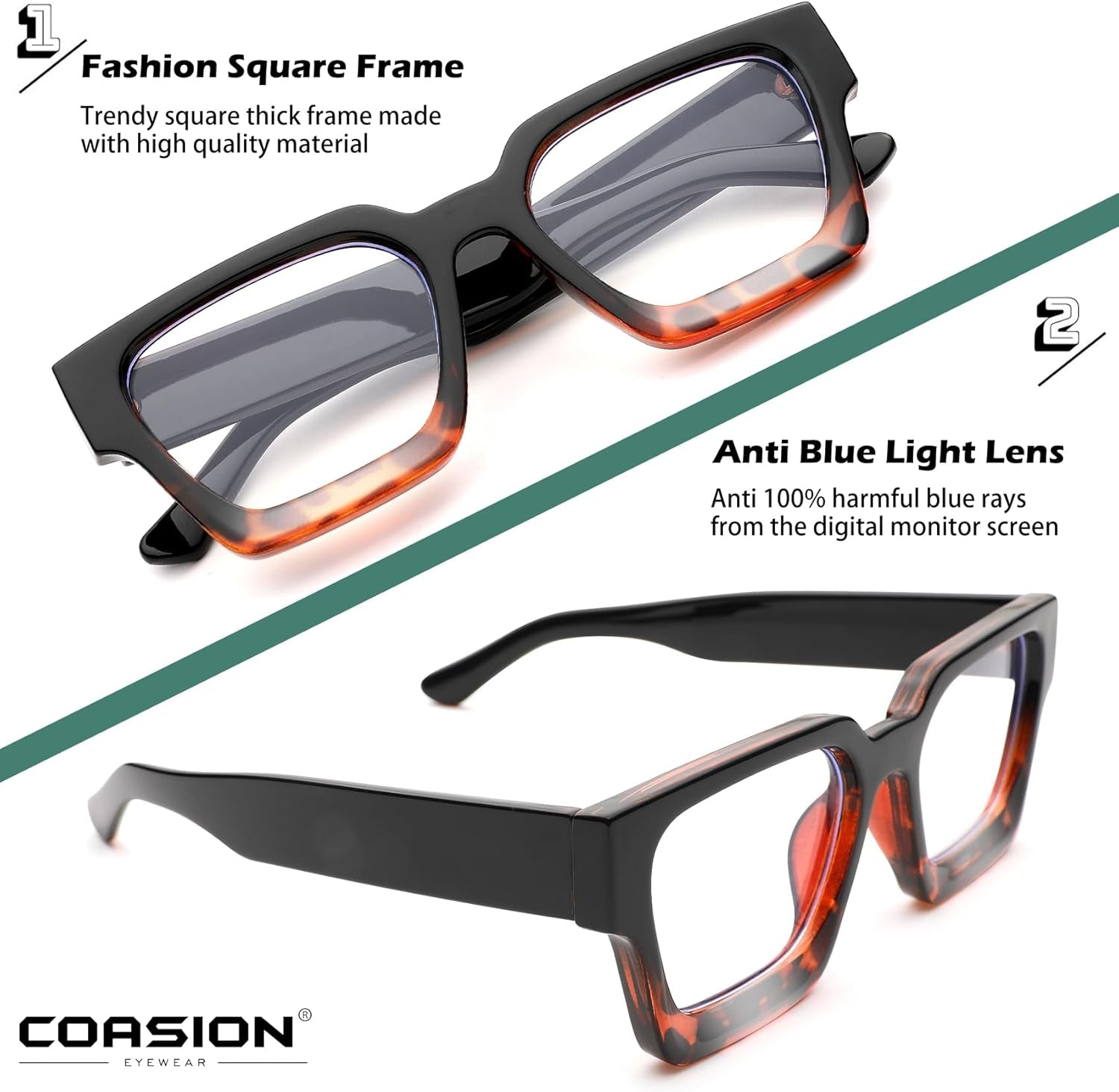 Thick Frame Blue Light Glasses for Women Men Square Non Prescription Computer Eyeglasses (Black Leopard)