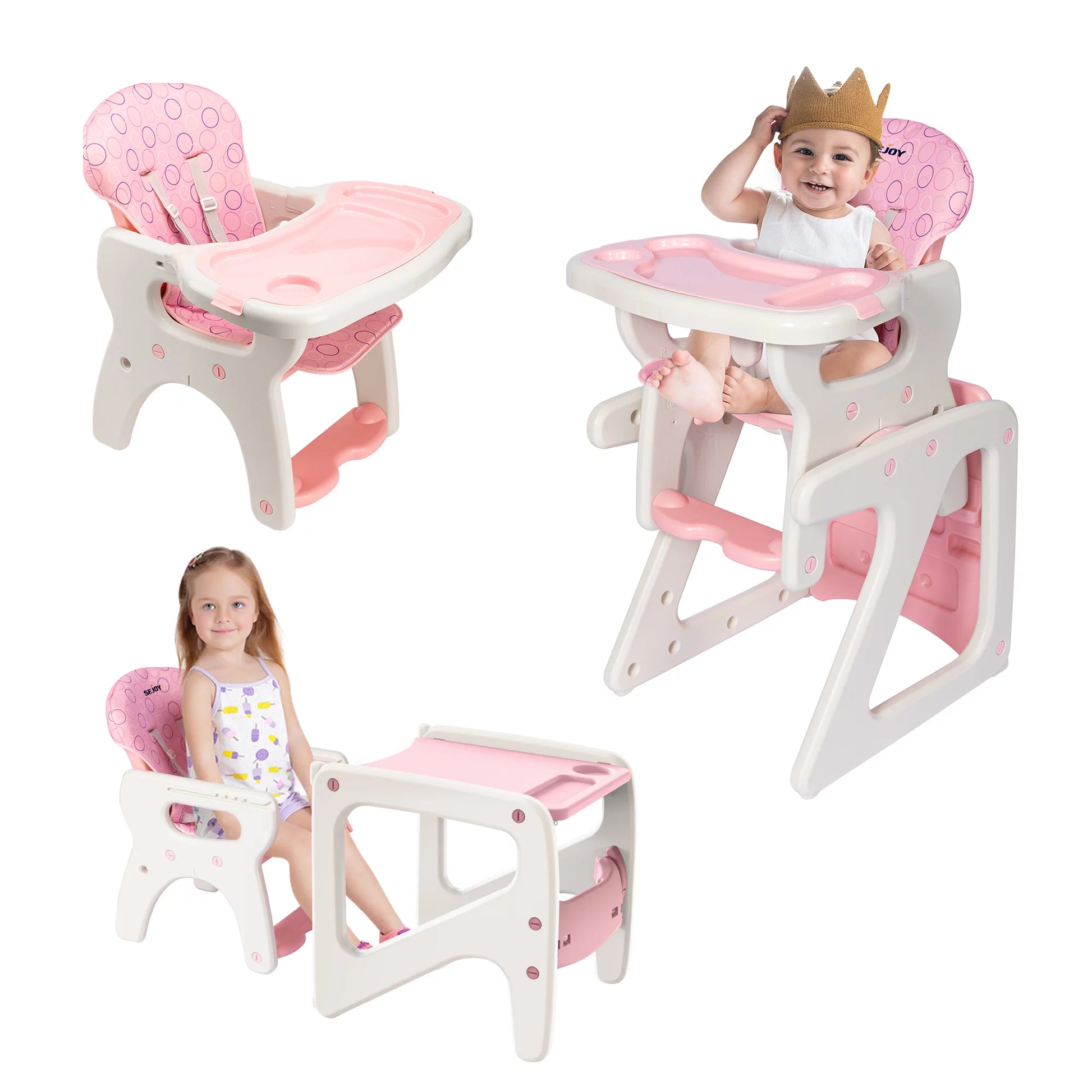 3 in 1 Baby High Chair Convertible Play Table Seat Booster Toddler Feeding Tray