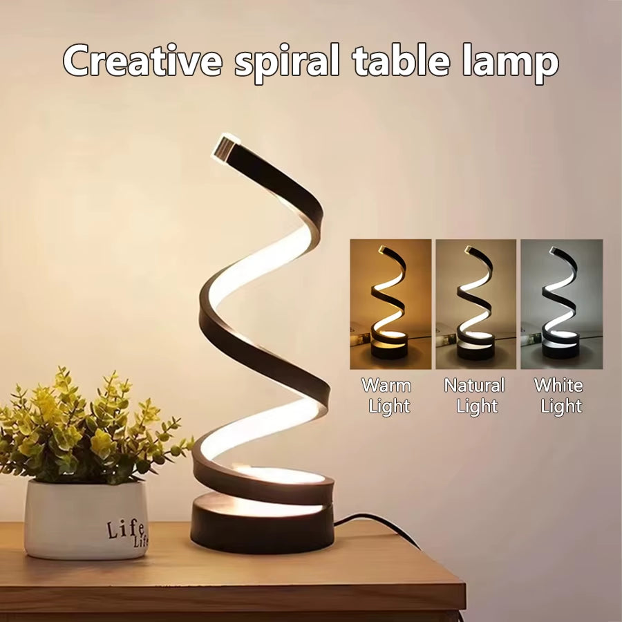 Modern Spiral Dimmable LED Table Lamp Bedroom Bedside Lamps USB Power Button Switch Bedroom Living Room Decorative Table Lamp