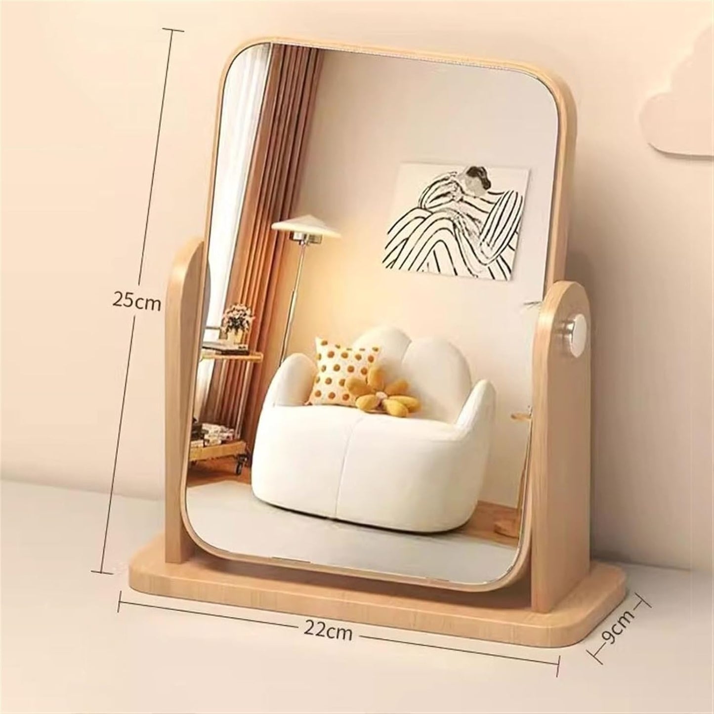 Makeup Mirror Desktop Vertical Makeup Mirror Wooden Rotatable Mirror Home Bedroom Dressing Table Mirror Bathroom Beauty Mirror Cosmetic Mirror