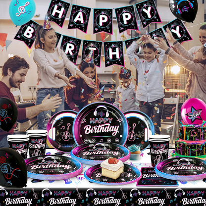 Tik Tok Birthday Party Supplies,77Pcs Tik Tok Party Decorations&Tableware Set-Tik Tok Party Plates Banner Cups Napkins Etc