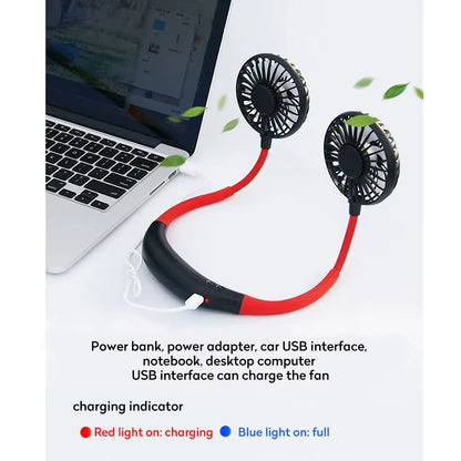 USB Portable Fan Cold Fan Hands Free Neck Fan Hanging Rechargeable Mini Sports Fan 3-Speed Adjustable Neck Dual Fan Home Office