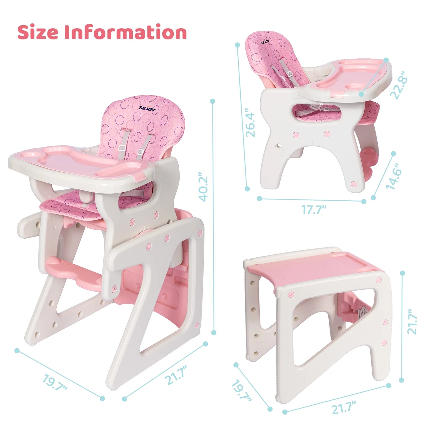 3 in 1 Baby High Chair Convertible Play Table Seat Booster Toddler Feeding Tray