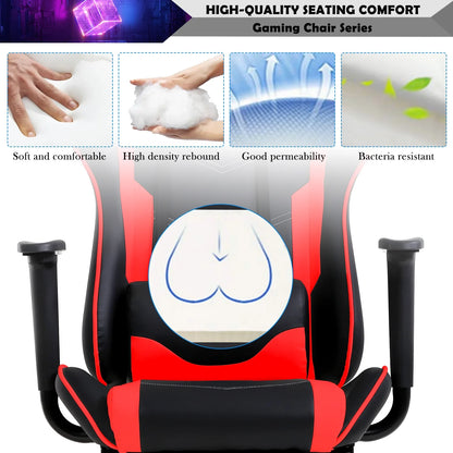 Gaming Chair Racing Office Chair Ergonomic Desk Chair Massage PU Leather Recliner PC Computer Chair with Lumbar Support Headrest Armrest Footrest Rolling Swivel Task Chair for Adults, Red