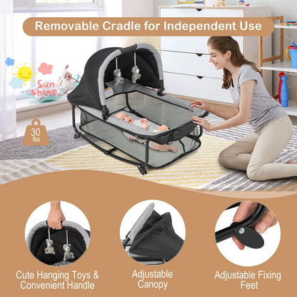 5 in 1 Portable Baby Playard Nursery Center W/ Cradle & Storage Basket