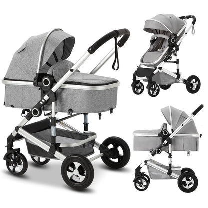 3-In-1 Convertible Baby Stroller, Folding Newborn Stroller with Big Seat, 21LB, Light Grey