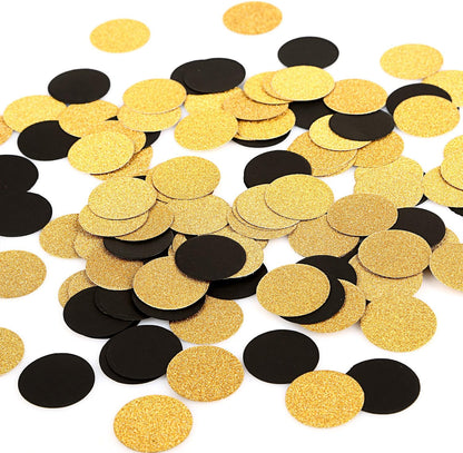 Glitter Confetti Circles Wedding Party Decor and Table Decor 1.2’’ in Diameter (Glitter Gold,Black,200Pc)