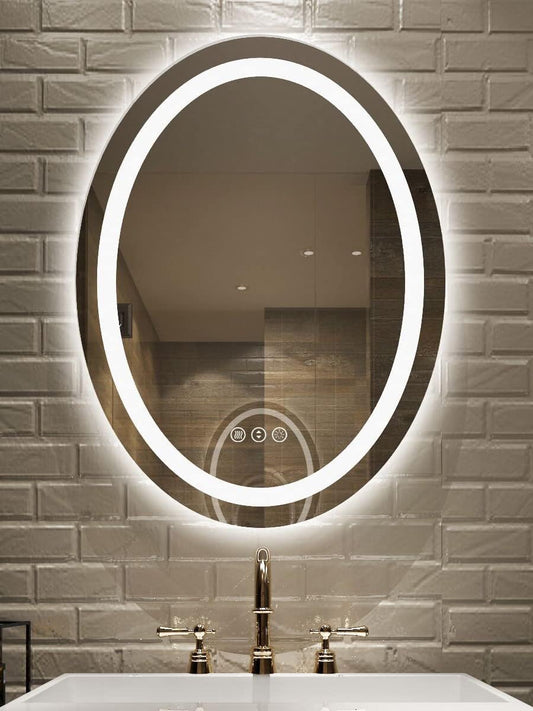 LED Vanity Mirror for Bathroom, 20X28 Oval Bathroom Mirror with Front and Backlit, Stepless Dimmable Makeup Mirrors for Wall, Anti-Fog, Memory, 3 Colors, Shatter-Proof