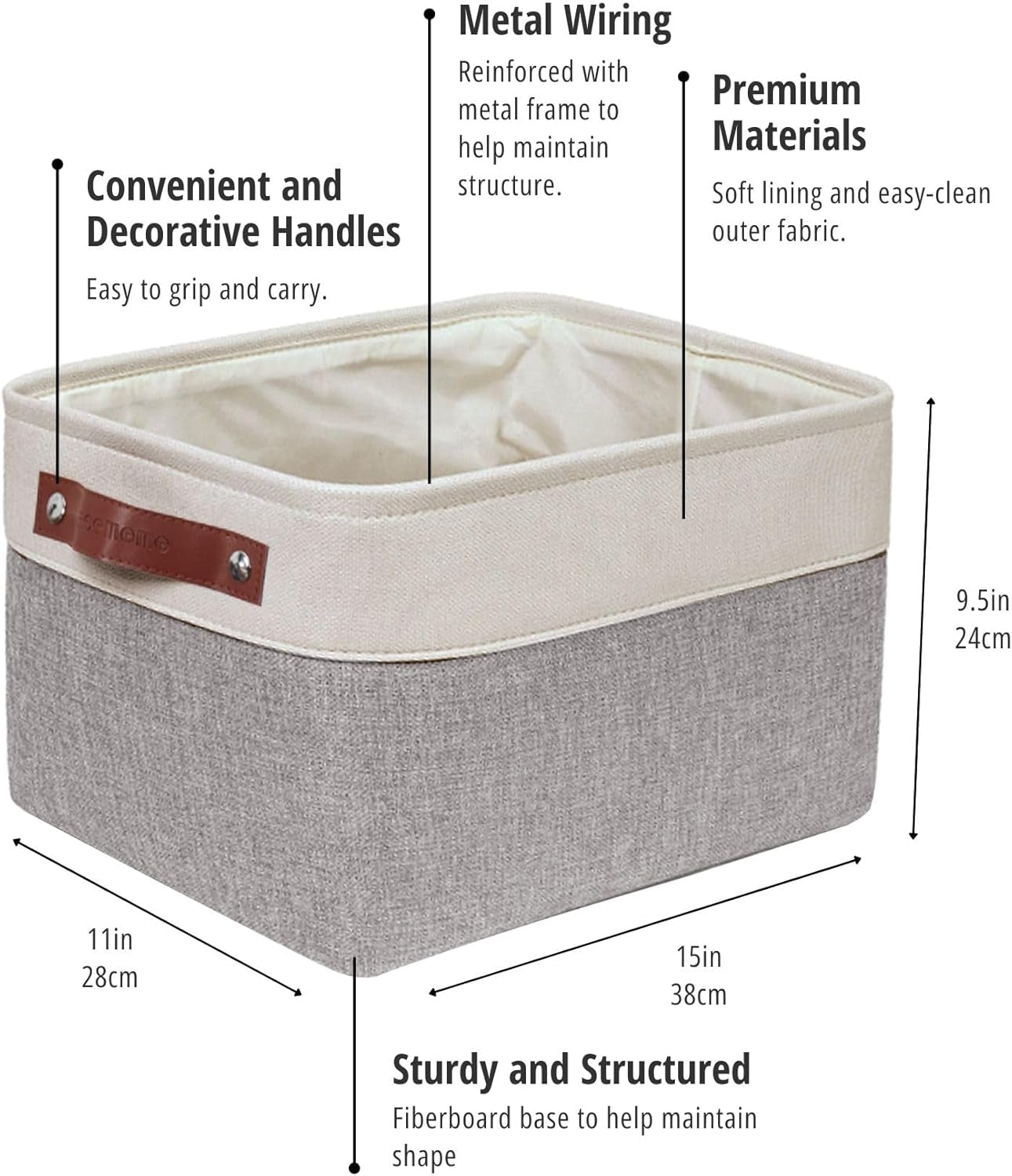 Storage Bins Fabric Storage Baskets for Shelves, Linen Closet Organization Toys Nursery (Grey and White, Large - 4 Pack)