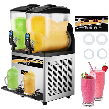 Commercial Slushy Machine 15L Double Tank Margarita Machine Stainless Steel Frozen Drink Machine Perfect for Cafes Bars