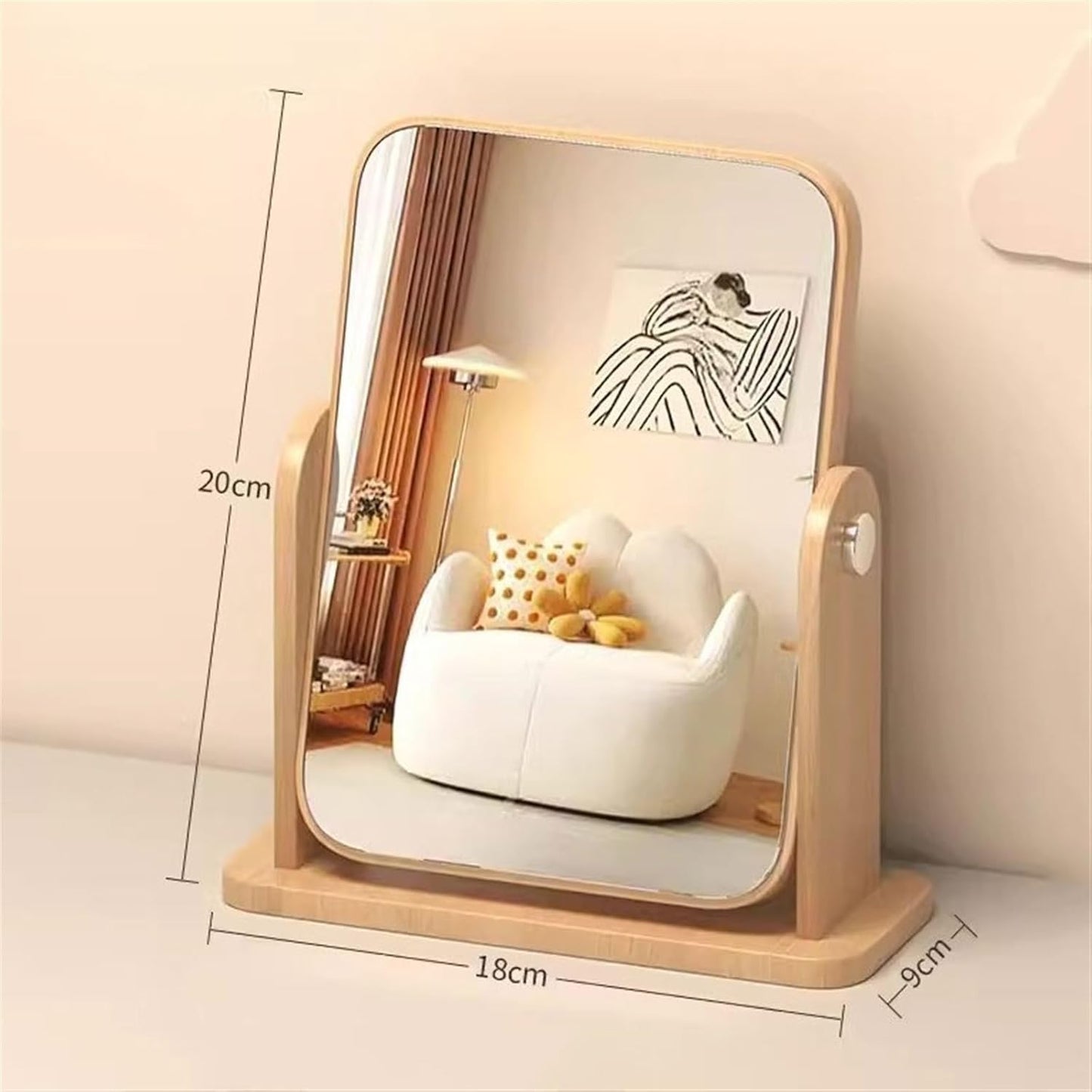 Makeup Mirror Desktop Vertical Makeup Mirror Wooden Rotatable Mirror Home Bedroom Dressing Table Mirror Bathroom Beauty Mirror Cosmetic Mirror