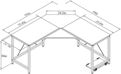 L-Shaped Computer Desk 59 Inches X 59 Inches, Composite Wood and Metal, Home Office PC Laptop Study Workstation Corner Table with CPU Stand, Brown Black and Black Legs, ZJ02-BB