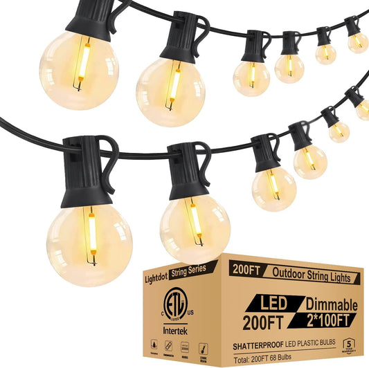 200FT Outdoor String Lights, LED Bistro String Lights with Shatterproof G40 Vintage Bulbs, 2200K Dimmable, Waterproof Hanging Lights for Porch, Deck, Garden, Backyard, Balcony - ETL Listed