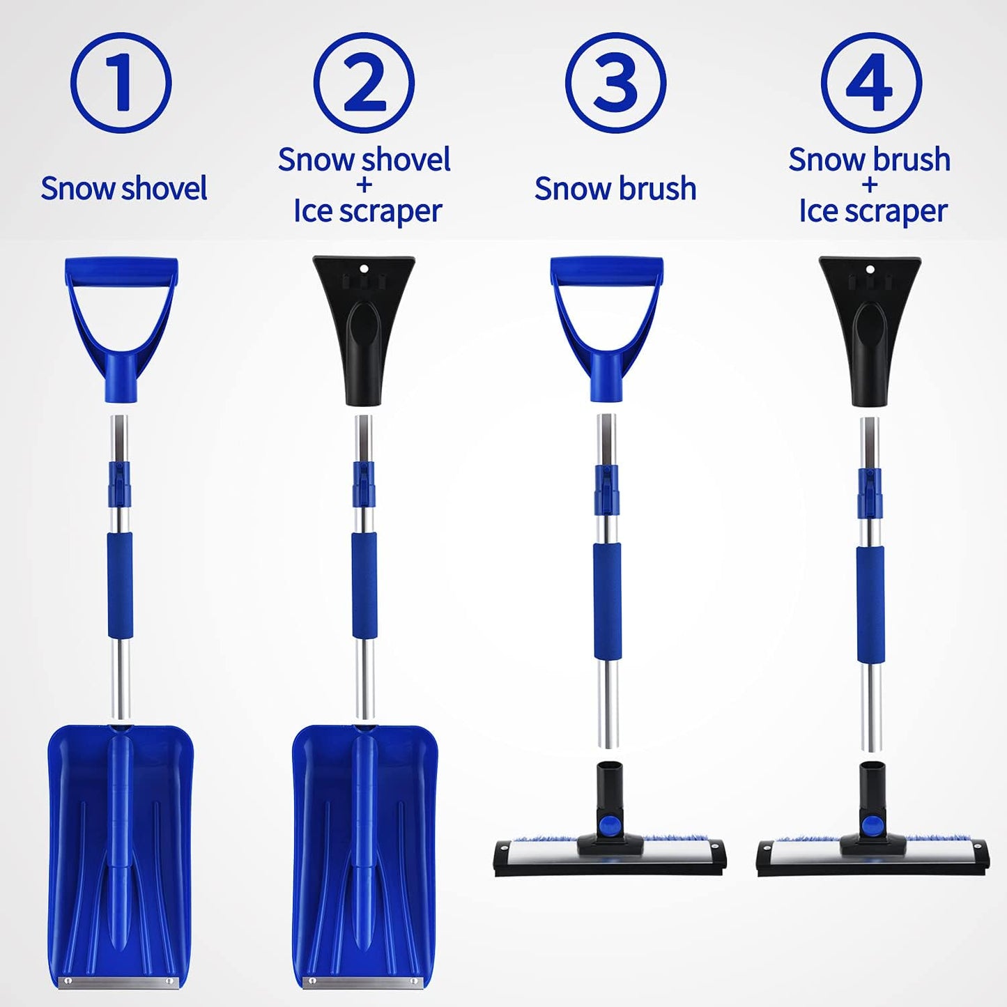 55" Scratch Free Snow Brush for Car and Snow Shovel, Anti-Break Extendable Snow Brush and Ice Scrapers, 6 in 1 Truck Snow Brush with Squeegee, Ice Scraper, Snow Shovel for SUV, Truck, Car Windshield