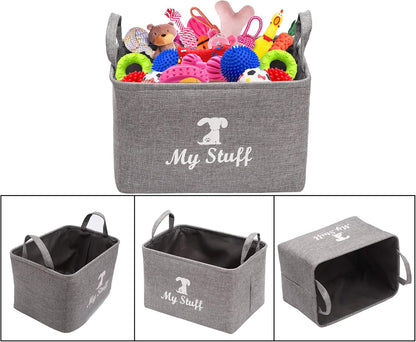 Canvas Dog Toy Storage Dog Toy Basket -Box for Dog Toy Bins, Dog Blanket, Dog Clothes Storage - Pet Toy and Accessory Storage Bin-Gray