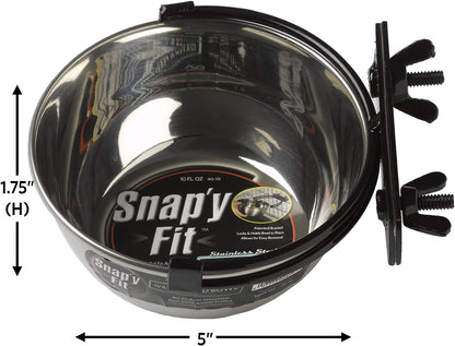 Snap'Y Fit Stainless Steel Food Bowl / Pet Bowl, 10 Oz. for Dogs, Cats, Small Animals, Silver, 10 Ounces (1.25 Cups)