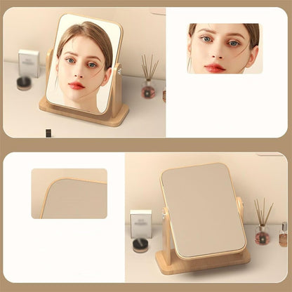 Makeup Mirror Desktop Vertical Makeup Mirror Wooden Rotatable Mirror Home Bedroom Dressing Table Mirror Bathroom Beauty Mirror Cosmetic Mirror