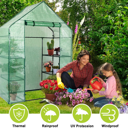 Greenhouse, Walk-In Green House with PE Cover and Roll-Up Zipper Door, 3 Tiers 4 Shelves, Indoor Outdoor Greenhouse for Plants, Herbs, Flowers-4.7’X2.4’X6.4’