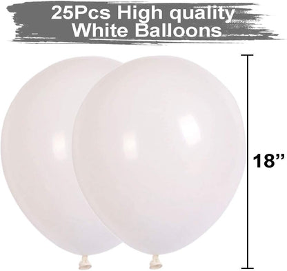 25 Packs 18 Inch White Big Balloons for Thick Latex Balloons for Baby Shower Birthday Wedding Party Decorations (White)