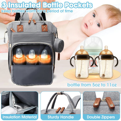 Diaper Bag Backpack, Portable Baby Bag Include Insulated Pocket, 3 in 1 Multi-Functional Travel Baby Diaper Bag with Diapers Changing Pad for Boys and Girls